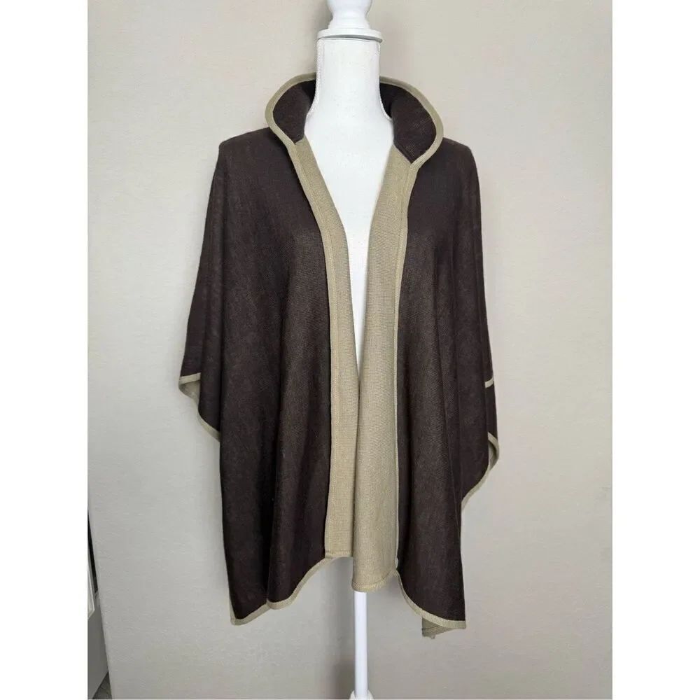 NEW Nordstrom Wool Blend Brown Cream Collared Cape Shall One Size